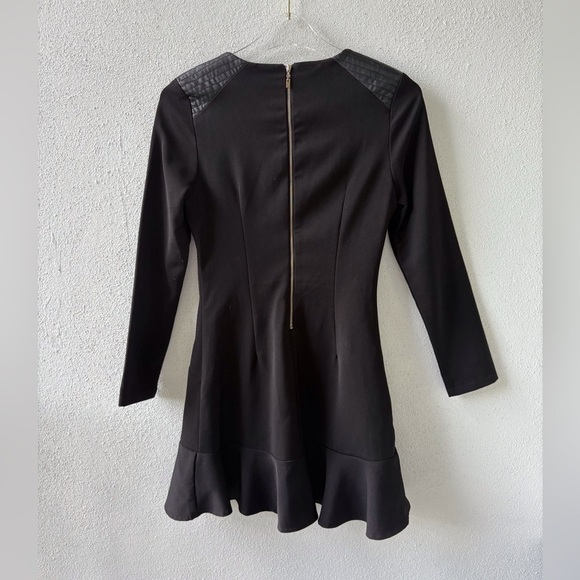 Runway Little Black Dress Size S Faux Leather Shoulders Goth Whimsy - Picture 2 of 10